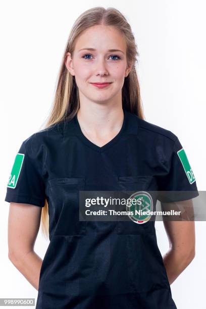 Sarah Willms poses during a portrait session at the Annual Women's Referee Course on July 14, 2018 in Grunberg, Germany.