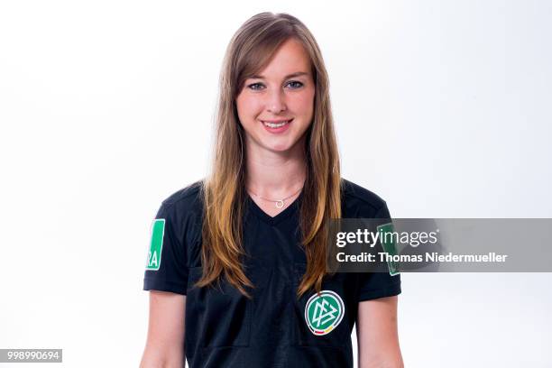 Irina Stemel poses during a portrait session at the Annual Women's Referee Course on July 14, 2018 in Grunberg, Germany.