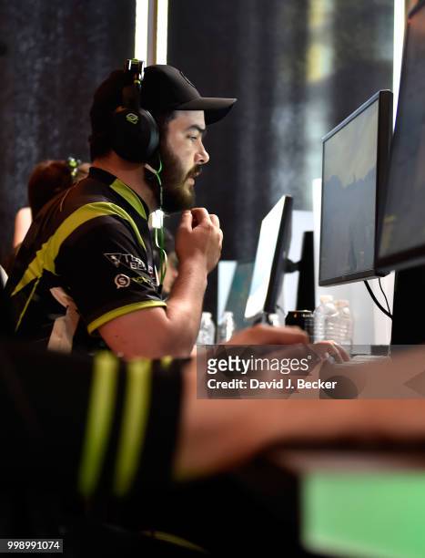 Gamer Michael "hypoc" Robins with OpTic Gaming plays "PlayersUnknown's Battlegrounds" as he competes in the PUBG Pan-Continental tournament during...