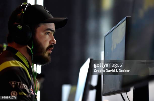 Gamer Michael "hypoc" Robins with OpTic Gaming plays "PlayersUnknown's Battlegrounds" as he competes in the PUBG Pan-Continental tournament during...