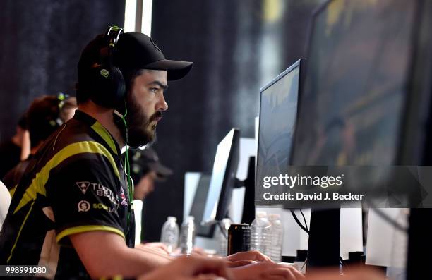 Gamer Michael "hypoc" Robins with OpTic Gaming plays "PlayersUnknown's Battlegrounds" as he competes in the PUBG Pan-Continental tournament during...