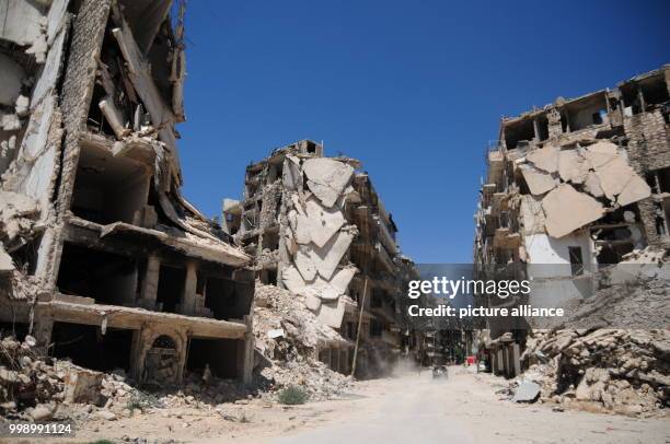 Picture of a destroyed residential building, taken in the Syrian city of Aleppo, Syria, 24 June 2017. Large swathes of the city, mostly in eastern...