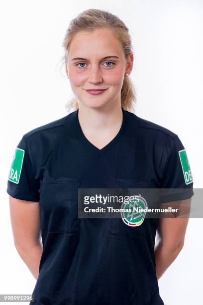 Isabel Steinke poses during a portrait session at the Annual Women's Referee Course on July 14, 2018 in Grunberg, Germany.
