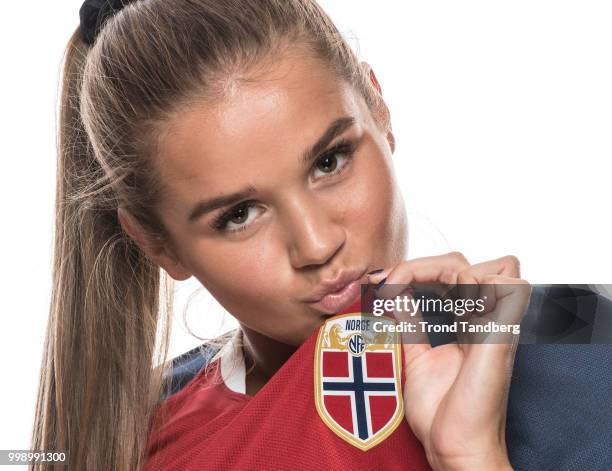 Andrea Norheim of Norway during J19 Photocall at Thon Arena on July 12, 2018 in Lillestrom, Norway.