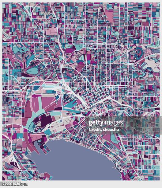 art map style melbourne city - melbourne map stock illustrations