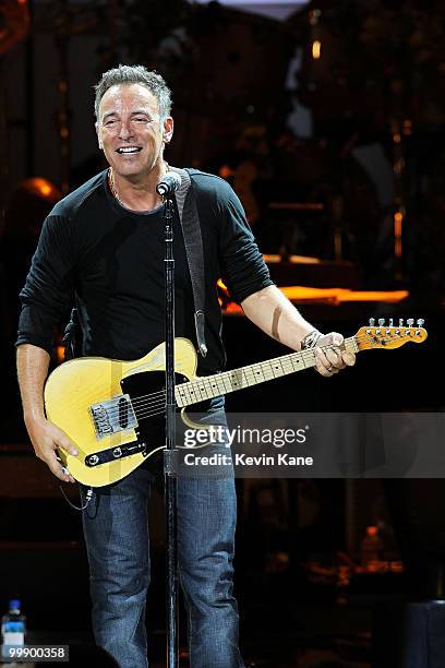 Bruce Springsteen performs on stage during the Almay concert to celebrate the Rainforest Fund's 21st birthday at Carnegie Hall on May 13, 2010 in New...