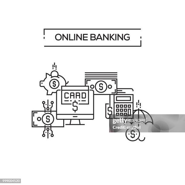 online banking concept line icons - cnythzl stock illustrations