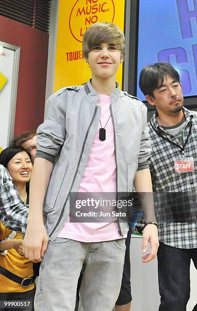 Singer Justin Bieber promotes his new album "My Worlds" at Tower Records Shinjuku on May 18, 2010 in Tokyo, Japan.