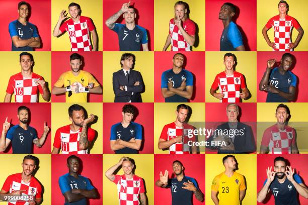 In this composite image a comparison has been made between the players France and Croatia. France and Croatia meet in the FIFA World Cup 2018 final.