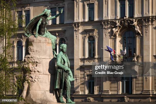 the statue of france preseren and his muse - animal representation stock pictures, royalty-free photos & images