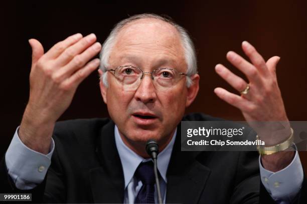 Secretary of the Interior Ken Salazar testifies about the government response to the oil spill in the Gulf of Mexico before the Senate Environment...