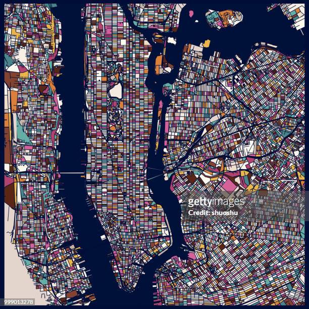art illustration style new york city map - manhattan stock illustrations