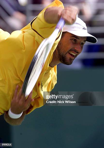 Pat Rafter of Australia in action during his dead rubber match with Jonas Bjorkman of Sweden during the third day's play in the Davis Cup Semi Final...