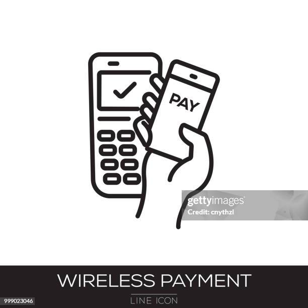 wireless payment line icon - cnythzl stock illustrations