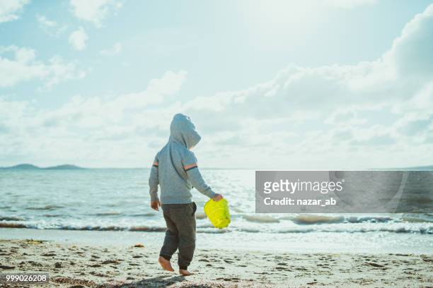 playing at beach in winter. - hauraki gulf islands stock pictures, royalty-free photos & images