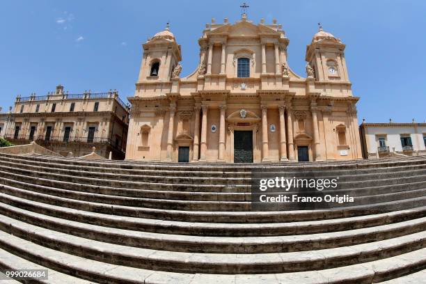 View of the Church of Noto Cathedral, a place where the Tv series based on Inspector Montalbano was filmed on June 05, 2018 in Noto, Syracuse, Italy....