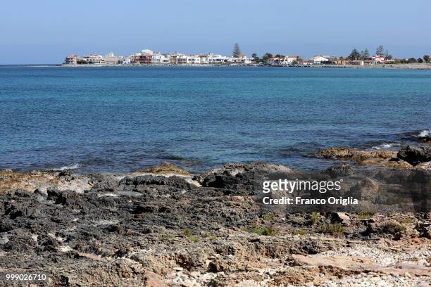 View of Vendicari's beach, a place where the Tv series based on Inspector Montalbano was filmed on June 05, 2018 in Marzamemi, Syracuse, Italy....