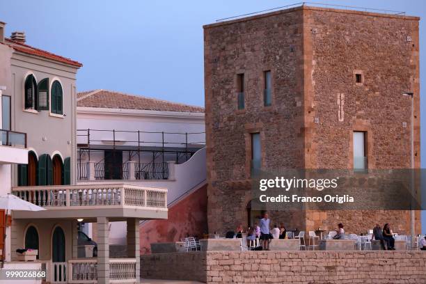 View of Montalbano's house and the 16th century Scalambri Tower on June 04, 2018 in Punta Secca, Ragusa, Italy. Inspector Salvo Montalbano is a...