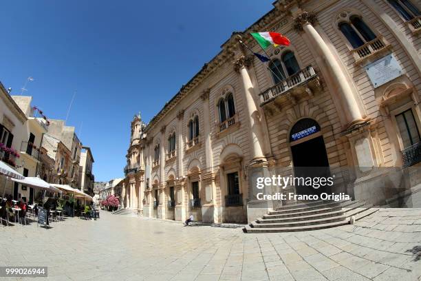 View of the Church of San Giovanni Evangelista, a place where the Tv series based on Inspector Montalbano was filmed on June 05, 2018 in Scicli,...