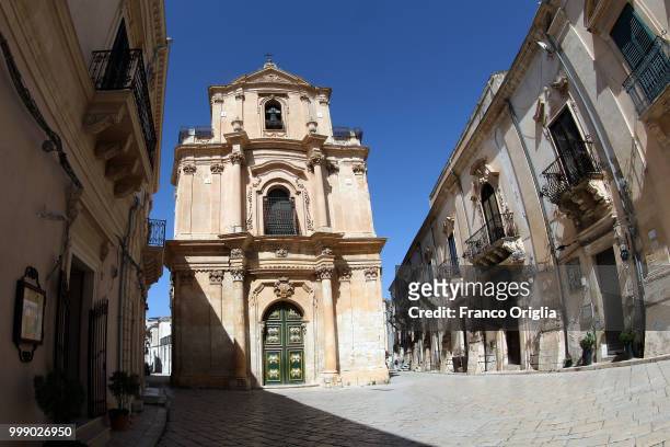 View of the Church of San Michele Arcangelo, a place where the Tv series based on Inspector Montalbano was filmed on June 05, 2018 in Scicli, Ragusa,...