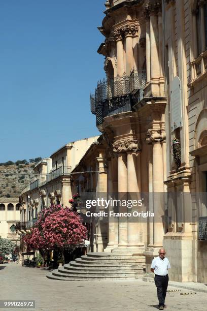 View of the Church of San Giovanni Evangelista, a place where the Tv series based on Inspector Montalbano was filmed on June 05, 2018 in Scicli,...