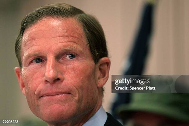 Democratic senatorial candidate, Attorney General of Connecticut Richard Blumenthal holds a press conference to explain the discrepancies in claims...