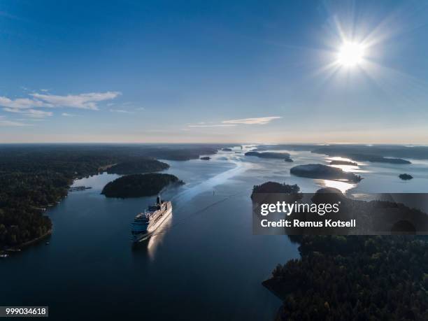 arcadia cruiser ship passing by in the stockholm swedish archipelago - remus kotsell stock pictures, royalty-free photos & images