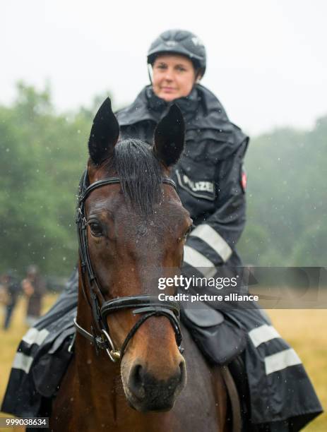 Police Commissioner Sonja Bosse sitting on her horse Geronimo in the "Luneburger Heide" natural park near Niederhaverbeck, Germany, 11 August 2017....