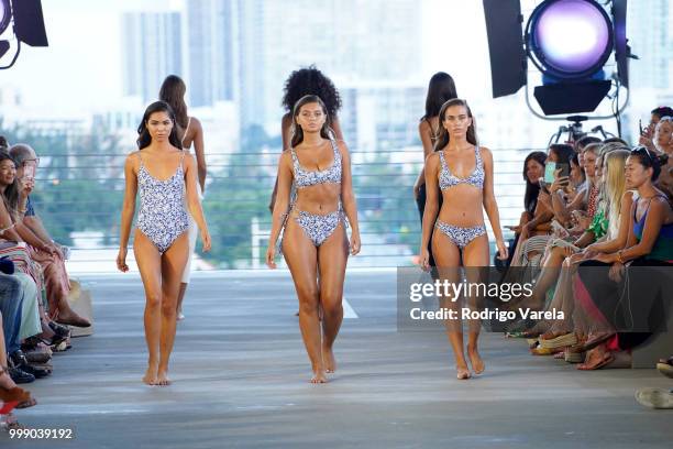 Models walk the runway for Acacia Resort 2019 during Paraiso Fashion Fair at 1111 Lincoln Road on July 14, 2018 in Miami, Florida.