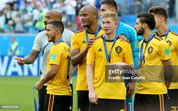 Assistant coach of Belgium Thierry Henry, Eden Hazard, Vincent Kompany, Kevin De Bruyne, Yannick Carrasco during the medal ceremony for 3rd place...