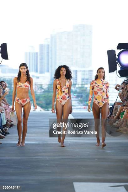 Models walk the runway for Acacia Resort 2019 during Paraiso Fashion Fair at 1111 Lincoln Road on July 14, 2018 in Miami, Florida.