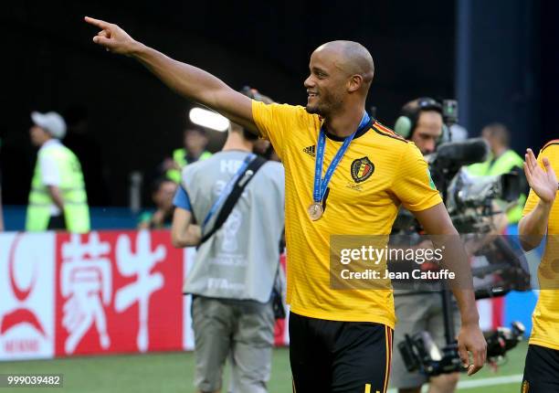 Vincent Kompany of Belgium celebrates the victory following the 2018 FIFA World Cup Russia 3rd Place Playoff match between Belgium and England at...