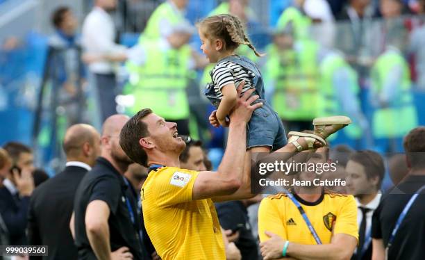 Jan Vertonghen of Belgium and his daughter Leyla Vertonghen celebrate the victory following the 2018 FIFA World Cup Russia 3rd Place Playoff match...