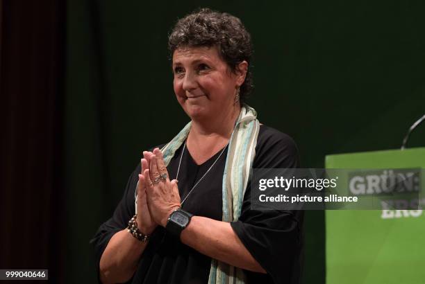 The top candidate, fraction chairwoman of the German party Buendnis 90 / Die Gruenen , Anja Piel, speaks during the conference of state delegates of...