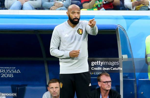 Assistant coach of Belgium Thierry Henry during the 2018 FIFA World Cup Russia Semi Final match between France and Belgium at Saint Petersburg...