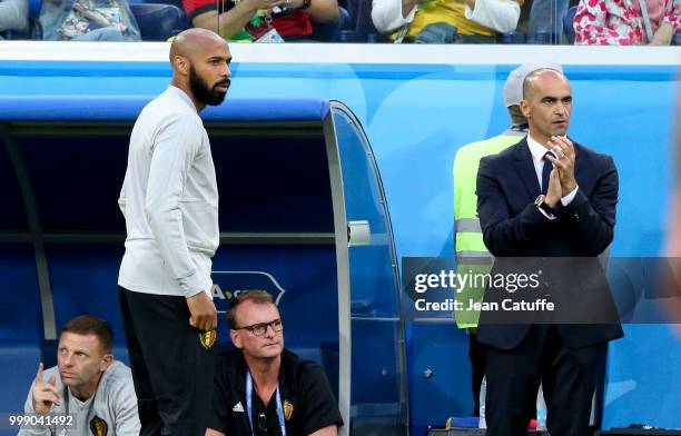 Assistant coach of Belgium Thierry Henry, coach of Belgium Roberto Martinez during the 2018 FIFA World Cup Russia Semi Final match between France and...