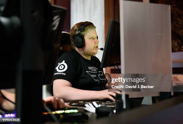 Gamer Jere "Jembty" Kauppinen of team FaZe Clan plays "PlayersUnknown's Battlegrounds" as he competes in the PUBG Pan-Continental tournament during...