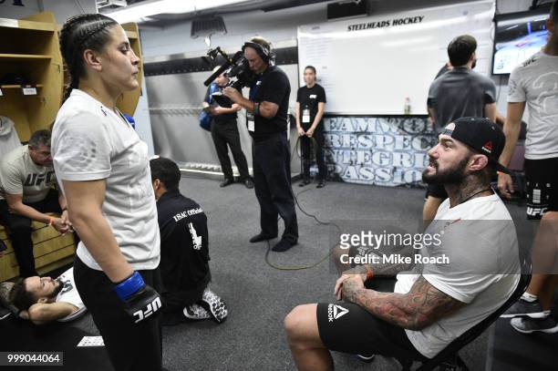 Jennifer Maia of Brazil warms up backstage during the UFC Fight Night event inside CenturyLink Arena on July 14, 2018 in Boise, Idaho.