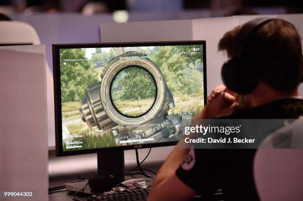 Gamer plays "PlayersUnknown's Battlegrounds" while competing in the PUBG Pan-Continental tournament during the World Showdown of Esports at PokerGo...