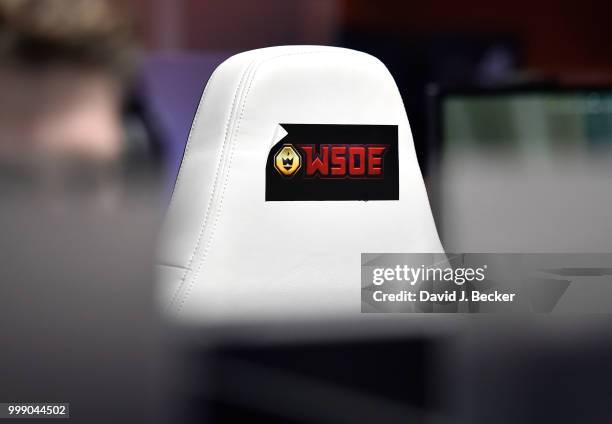 Sticker is displayed at the PUBG Pan-Continental tournament during the World Showdown of Esports at PokerGo Studio at the Aria Resort & Casino on...