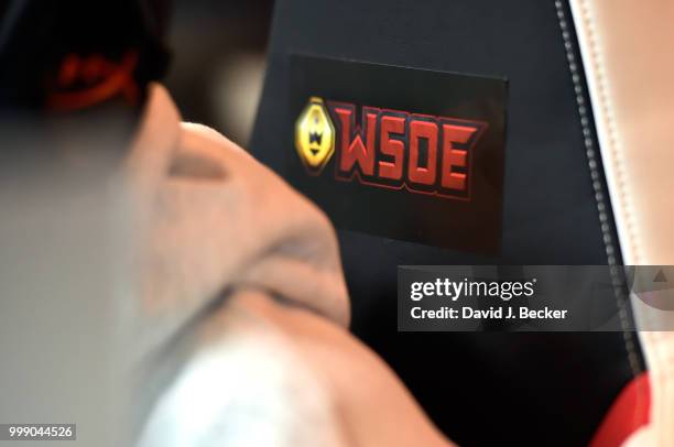 Sticker is displayed at the PUBG Pan-Continental tournament during the World Showdown of Esports at PokerGo Studio at the Aria Resort & Casino on...