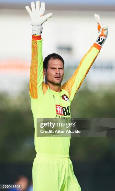 Asmir Begovic of AFC Bournemouth reacts during Pre- Season friendly Match between Sevilla FC and AFC Bournemouth at La Manga Club on July 14, 2018 in...