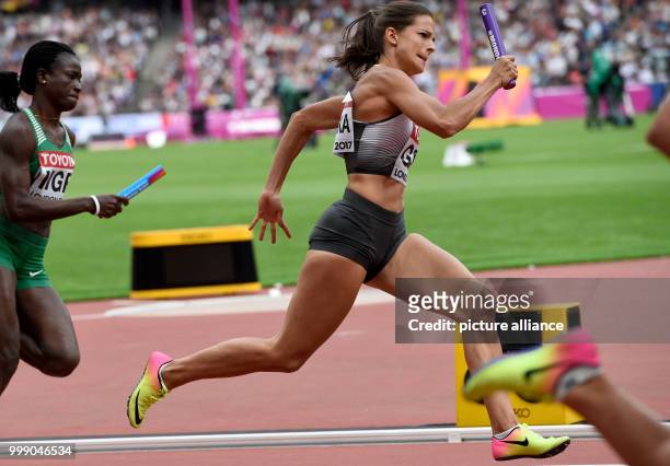 German athlete Nadine Gonska competes in the 4 x 400 metre relay race event at the IAAF World Championships in London, UK, 12 August 2017. Photo:...