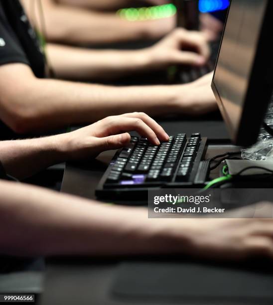 Gamers play "PlayersUnknown's Battlegrounds" as they compete in the PUBG Pan-Continental tournament during the World Showdown of Esports at PokerGo...