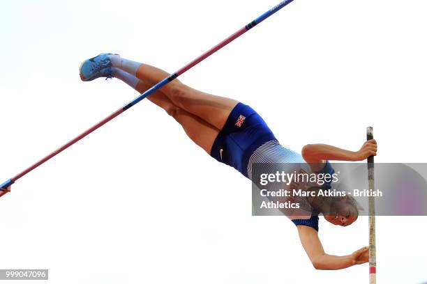 Holly Bradshaw competes in the women's pole vault during Day One of the Athletics World Cup at London Stadium 2018 presented by Muller at London...