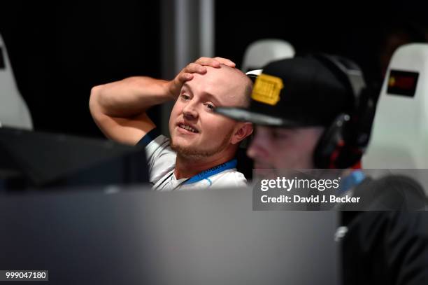 Gamer Tyler "Mossy" Moss of Team Gates reacts after playing "PlayersUnknown's Battlegrounds" as he competes in the PUBG Pan-Continental tournament...