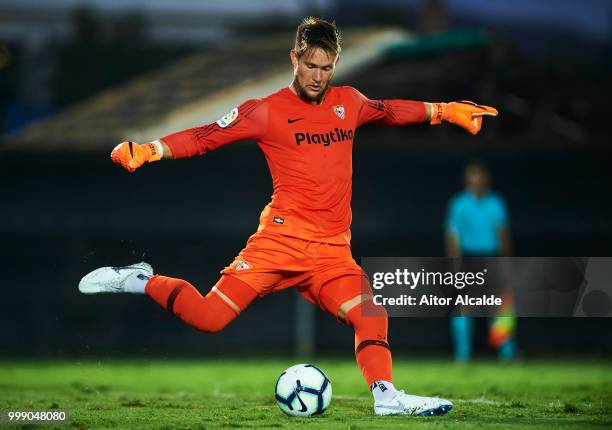 Tomas Vaclik of Sevilla FC controls the ball during Pre- Season friendly Match between Sevilla FC and AFC Bournemouth at La Manga Club on July 14,...