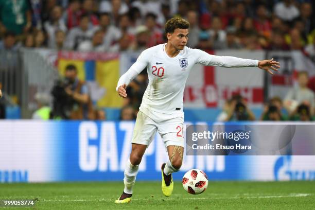 Dele Alli of England in action during the 2018 FIFA World Cup Russia Semi Final match between England and Croatia at Luzhniki Stadium on July 11,...