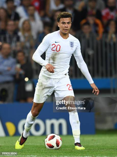 Dele Alli of England in action during the 2018 FIFA World Cup Russia Semi Final match between England and Croatia at Luzhniki Stadium on July 11,...