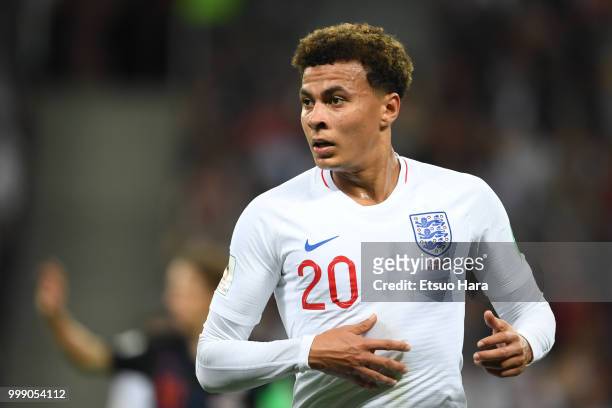 Dele Alli of England in action during the 2018 FIFA World Cup Russia Semi Final match between England and Croatia at Luzhniki Stadium on July 11,...